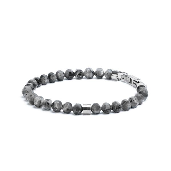 Armband mit 6 mm Larvikit-Stein und Titanelement - Hexa Grey